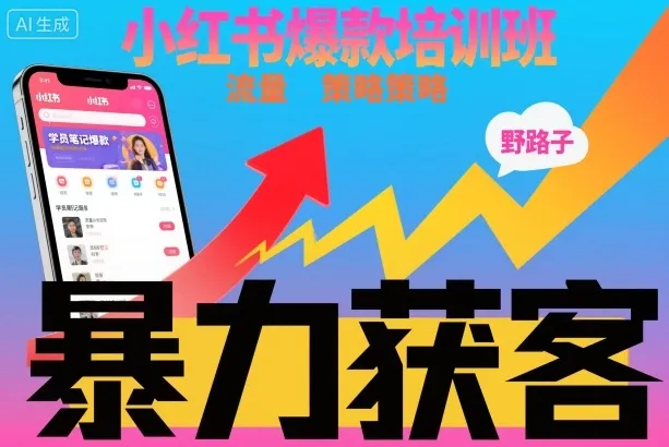 小红书爆款培训班,小红书获客野路子流量打法,暴力持续获客-来缘阁