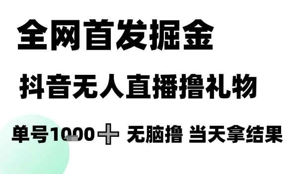 全网首发掘金抖音无人直播撸礼物，单号1k +无脑撸，当天拿结果【揭秘】-来缘阁