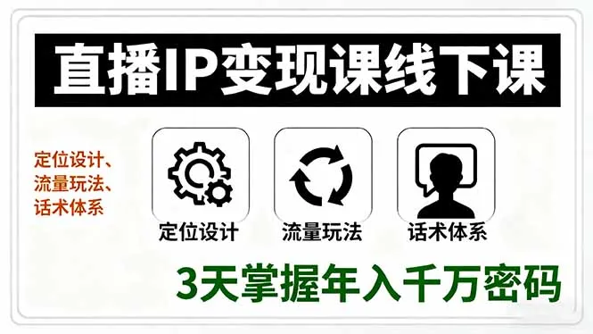 直播IP变现课线下课，定位设计、流量玩法、话术体系，3天掌握年入千万密码-来缘阁