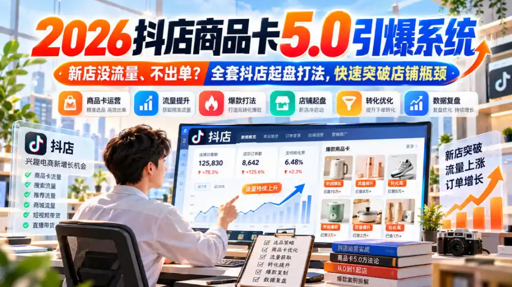 2026抖店商品卡5.0引爆店铺流量,新店没流量、不出单?全套抖店起盘打法,快速突破店铺瓶颈-来缘阁
