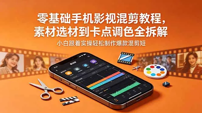 零基础手机影视混剪教程,素材选材到卡点调色全拆解,小白跟着实操轻松制作爆款混剪短片-来缘阁
