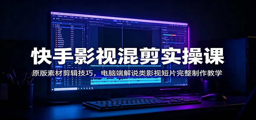 快手影视混剪实操课：原版素材剪辑技巧，电脑端解说类影视短片完整制作教学-来缘阁