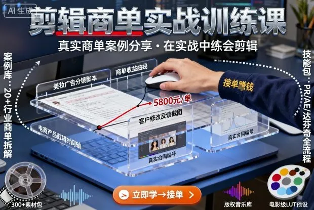 剪辑商单实战训练课，真实商单案例分享，在实战中练会剪辑-来缘阁