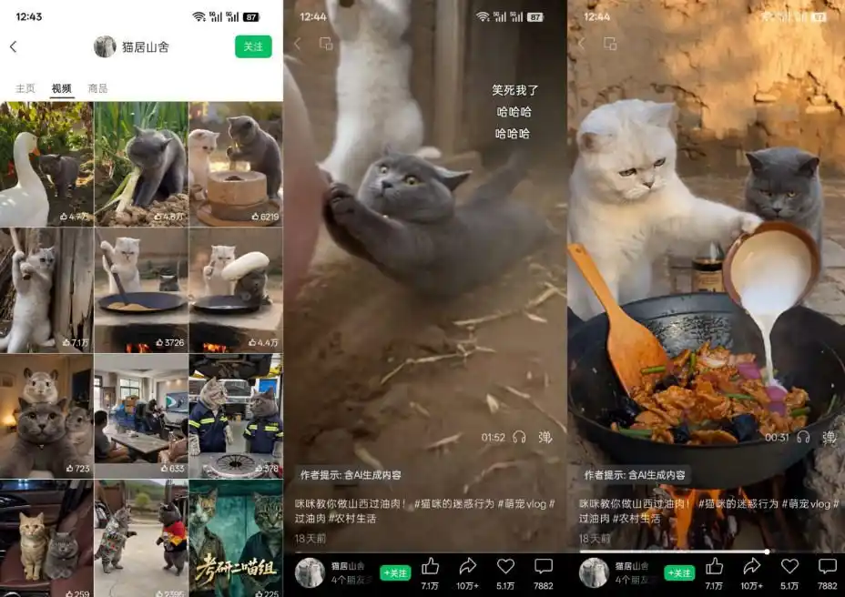 猫咪慢生活短视频教学,AI搞笑萌宠赛道,视频号分成+精选独家+伙伴计划+商单收徒等多种变现方式