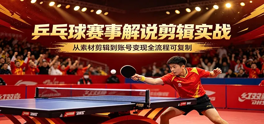乒乓球赛事解说剪辑实战，从素材剪辑到账号变现全流程可复制-来缘阁