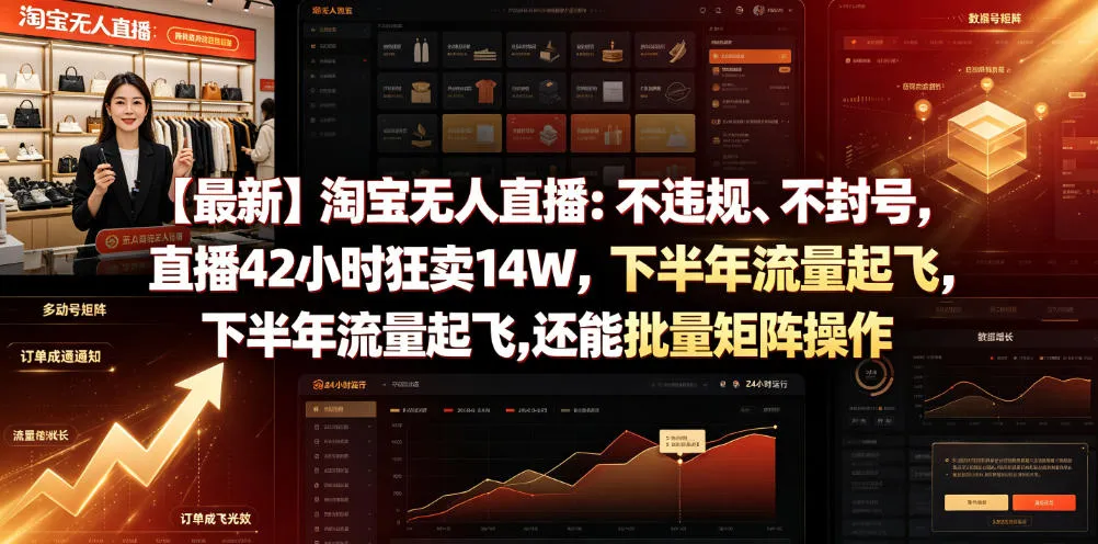 【最新】淘宝无人直播：不违规、不封号，直播42小时狂卖14W，下半年流量起飞，还能批量矩阵操作【揭秘】-来缘阁