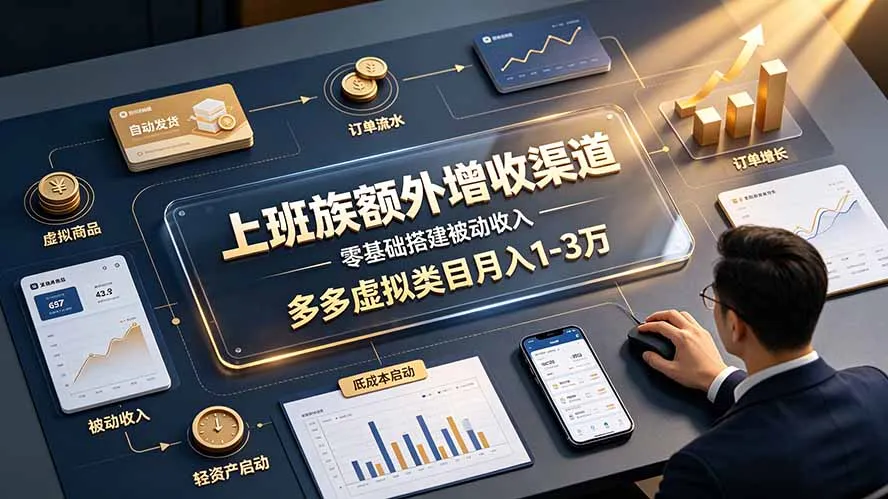 上班族额外增收渠道,零基础搭建被动收入,多多虚拟类目月入 1-3 万-来缘阁