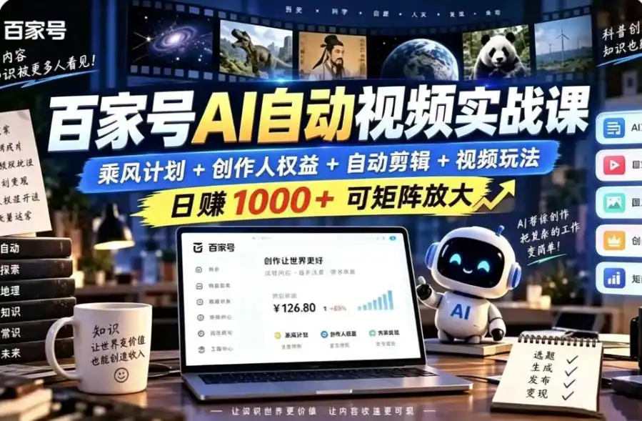 百家号自动矩阵玩法,长期可以做的项目,日入1k+,真正的睡后收入-来缘阁