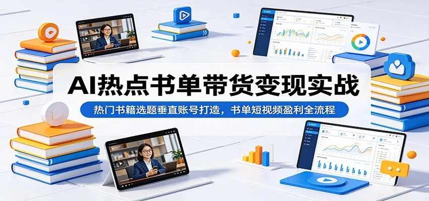 AI热点书单带货变现实战：热门书籍选题垂直账号打造，书单短视频盈利全流程-来缘阁