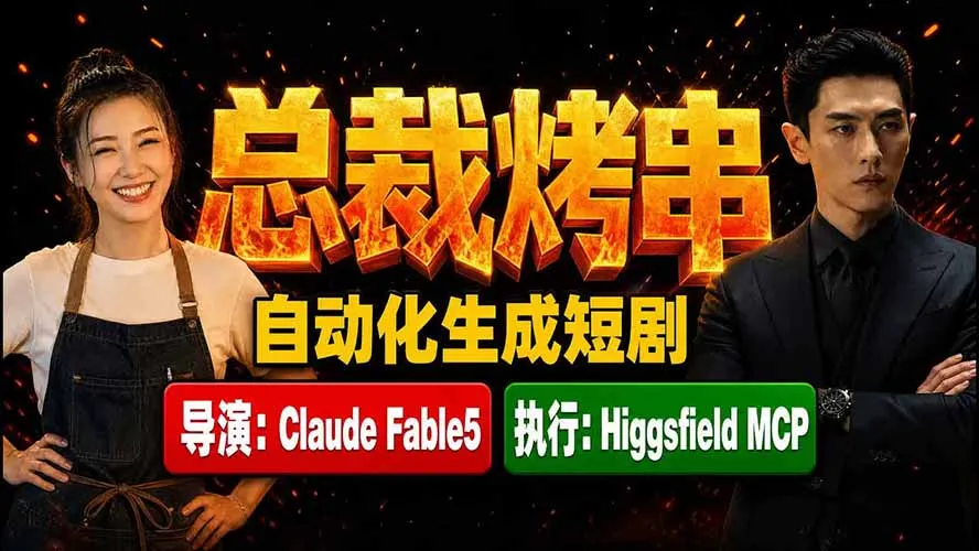 《总裁烤串》真人短剧全自动诞生!Claude Fable5 当导演,Higgsfield MCP 执行!-来缘阁