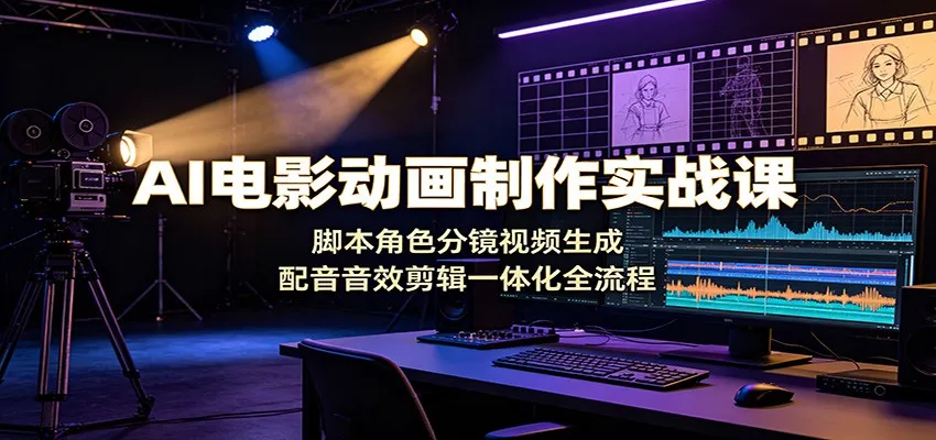 AI电影动画制作实战课：脚本角色分镜视频生成，配音音效剪辑一体化全流程-来缘阁