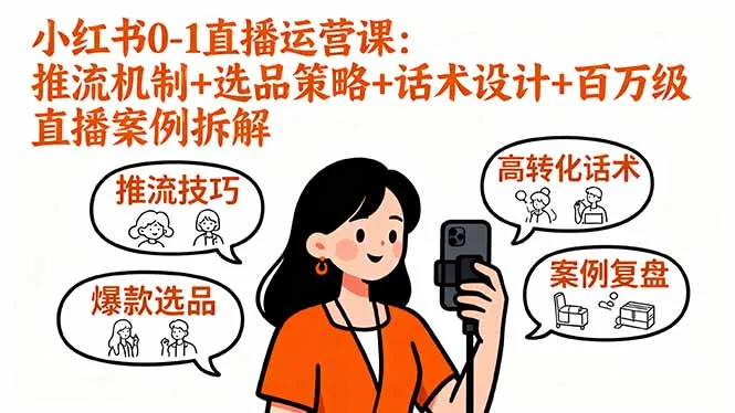 小红书0-1直播运营课：推流机制+选品策略+话术设计+百万级直播案例拆解-来缘阁