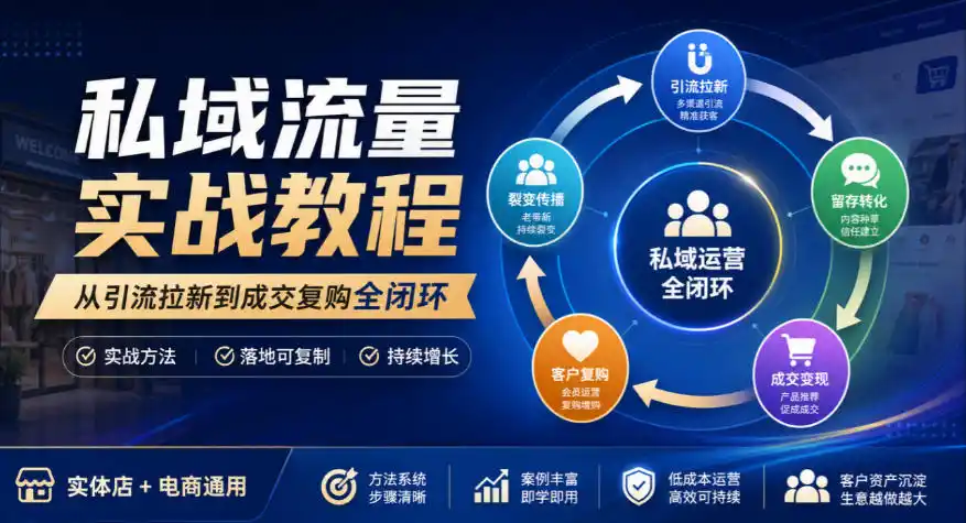 私域流量实战教程，从引流拉新到成交复购全闭环，实体店电商通用-来缘阁