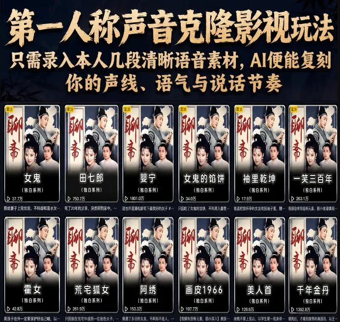 第一人称声音克隆影视玩法，只需录入本人几段清晰语音素材，AI便能复刻你的声线、语气与说话节奏-来缘阁