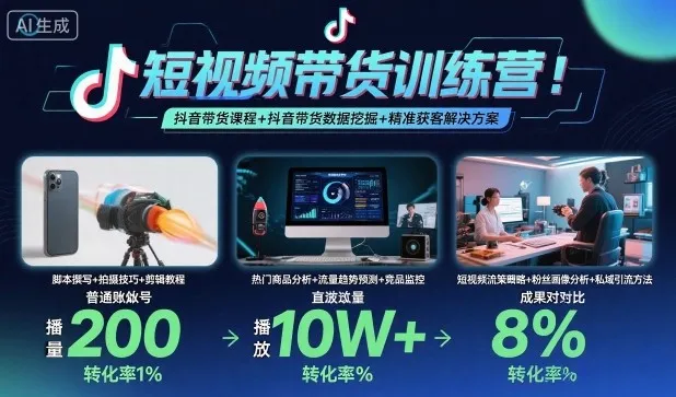 短视频带货训练营，抖音带货课程+抖音带货数据挖掘+精准获客解决方案-来缘阁