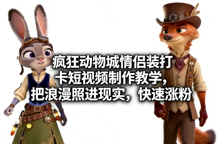 疯狂动物城情侣装打卡短视频制作教学,把浪漫照进现实,快速涨粉-来缘阁