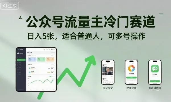 公众号流量主冷门赛道,日入5张,适合普通人,可多号操作-来缘阁
