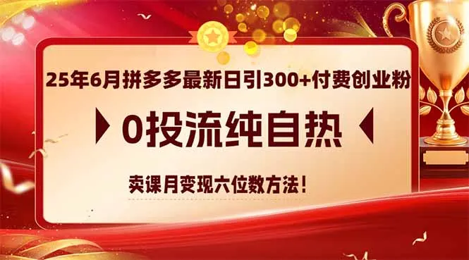 25年6月拼多多最新日引300+付费创业粉，0投流纯自热 卖课月变现六位数方法-来缘阁