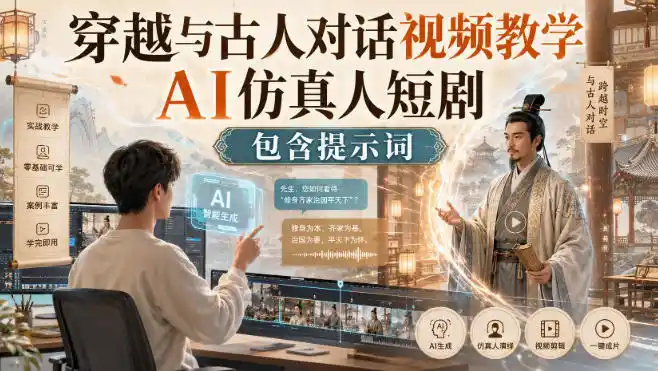 穿越与古人对话视频教学，AI仿真人短剧，包含提示词-来缘阁