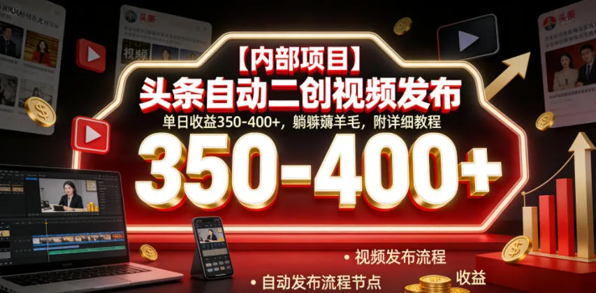 【内部项目】头条自动二创视频发布,单日收益350-400+,躺賺薅羊毛,附详细教程【揭秘】-来缘阁