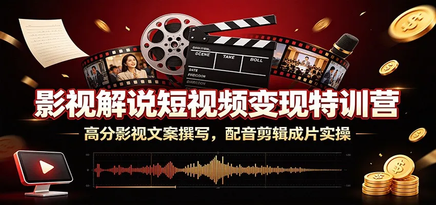 影视解说短视频变现特训营：高分影视文案撰写，配音剪辑成片实操-来缘阁