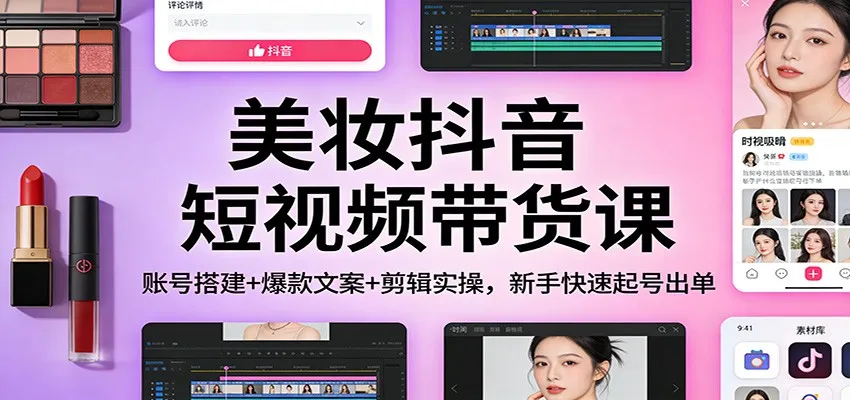 美妆抖音短视频带货课:账号搭建+爆款文案+剪辑实操,新手快速起号出单-来缘阁