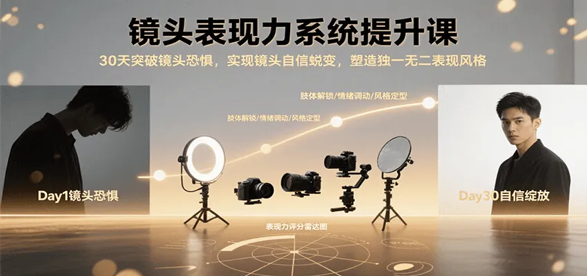 镜头表现力系统提升课,30天突破镜头恐惧实现自信蜕变,塑造独一无二表现风格-来缘阁
