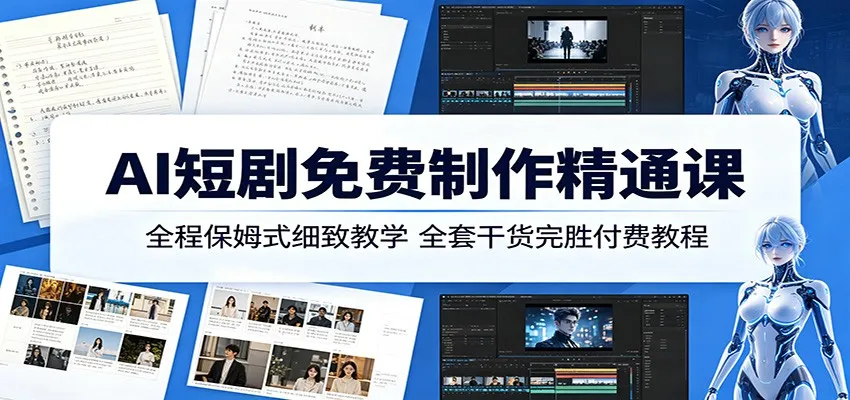 AI短剧免费制作精通课：全程保姆式细致教学，全套干货完胜付费教程-来缘阁
