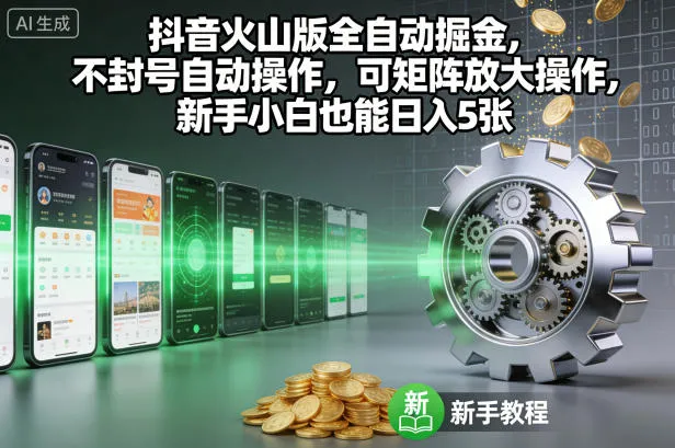 抖音火山版全自动掘金，不封号自动操作，可矩阵放大操作，新手小白也能日入5张【揭秘】-来缘阁