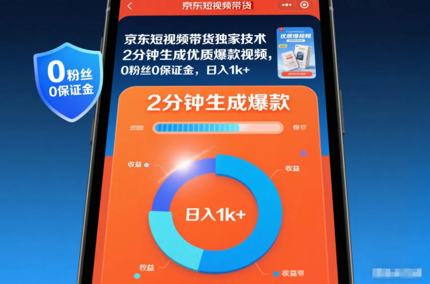 京东短视频带货独家技术，2分钟生成一条优质爆款视频，0粉丝0保证金，日入1k+【揭秘】-来缘阁