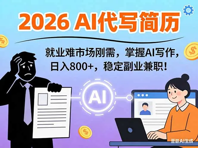 AI代写简历，超暴利，用万能模板月入1-3万实战教程，2026年市场刚需！-来缘阁