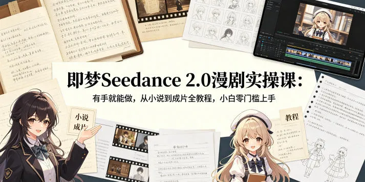 即梦Seedance 2.0漫剧实操课：有手就能做，从小说到成片全教程，小白零门槛上手-来缘阁