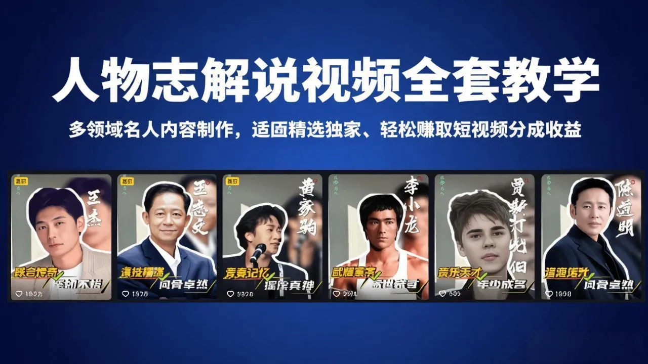 人物志解说视频全套教学，多领域名人内容制作，适配精选独家，轻松赚取短视频分成收益-来缘阁
