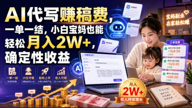 AI代写賺稿费，一单一结，小白宝妈也能轻松月入2W+，确定性收益【揭秘】-来缘阁