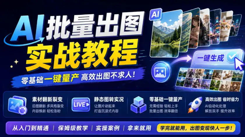 AI批量出图实战教程，素材翻新裂变，静态图转实况，零基础一键量产-来缘阁