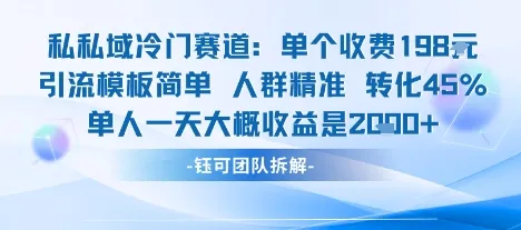 私域冷门赛道单个收费198米引流模板简单人群精准 45%的转化率单人一天大概收益多张-来缘阁