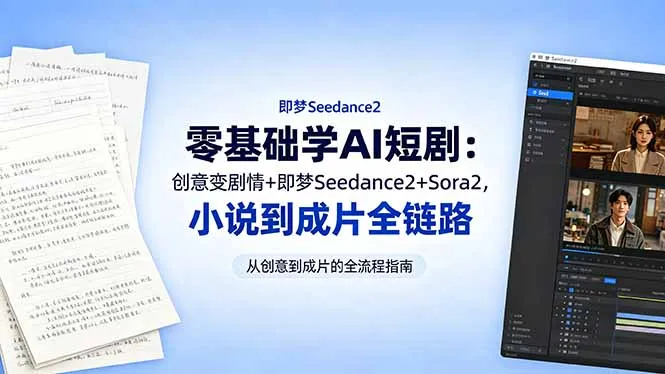 零基础学AI短剧:创意变剧情+即梦Seedance2+Sora2,小说到成片全链路-来缘阁