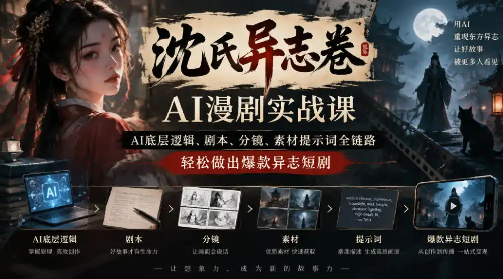 沈氏异志卷AI漫剧实战课|AI底层逻辑、剧本、分镜、素材提示词全链路,轻松做出爆款异志短剧-来缘阁