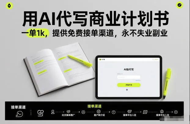 用AI代写商业计划书，一单1k，提供免费接单渠道，永不失业副业-来缘阁