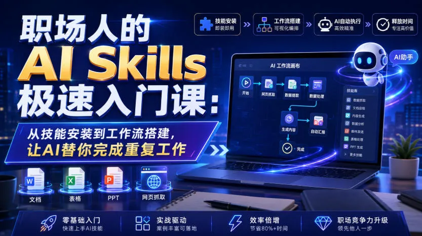 职场人的AI Skills极速入门课:从技能安装到工作流搭建,让AI替你完成重复工作-来缘阁