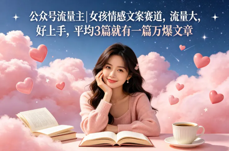 公众号流量主女孩情感文案赛道，流量大，好上手，平均3篇就有一篇万爆文章-来缘阁
