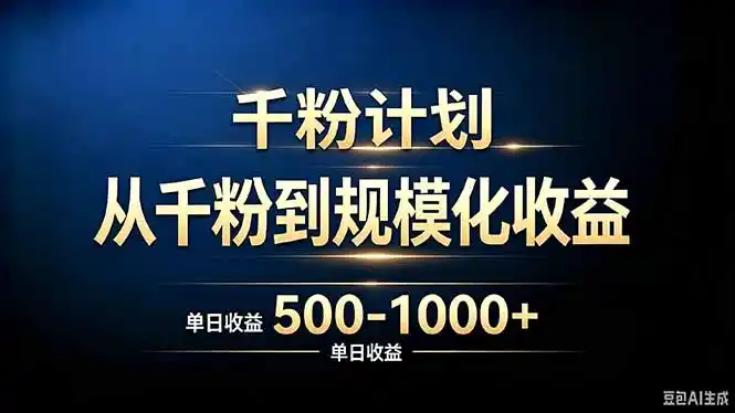 抖音千粉账号计划，从千粉到规模化收益 500-1000+单日收益-来缘阁