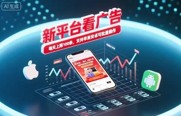新台看广告，养好机一条5毛到5块，单机日入30到100，支持苹果安卓，可批量操作。-来缘阁