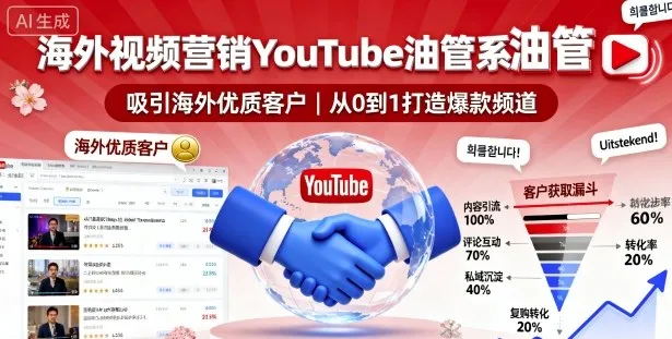 海外视频营销YouTube油管系列课程，吸引海外优质客户-来缘阁