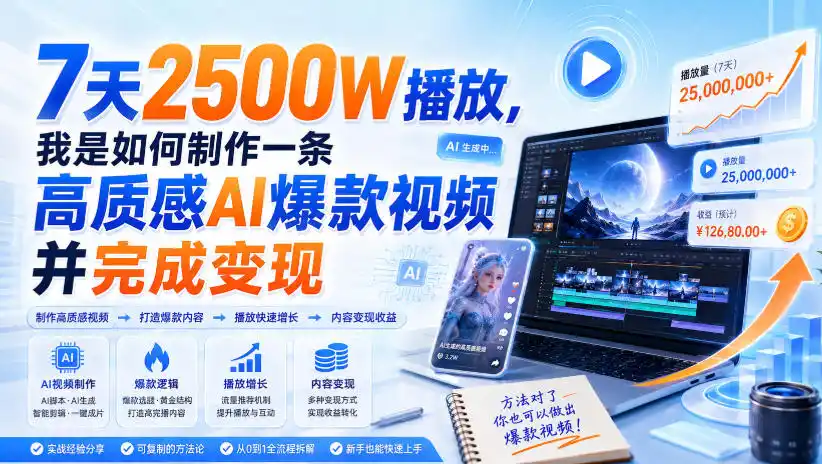 7天2500W播放，我是如何制作一条高质感AI爆款视频并完成变现-来缘阁