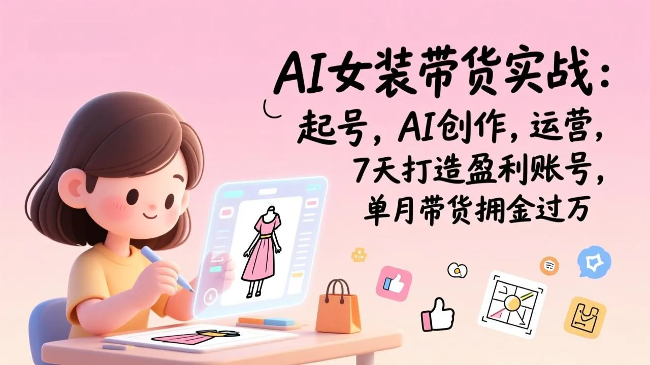 AI女装带货实战：起号，AI创作，运营，7天打造盈利账号，单月带货佣金过万-来缘阁