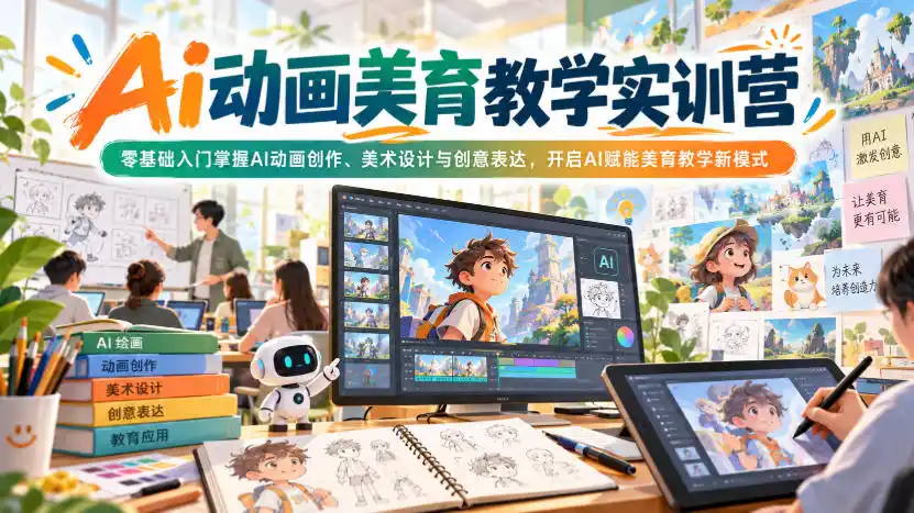 Ai动画美育教学实训营，零基础入门掌握AI动画创作、美术设计与创意表达，开启AI赋能美育教学新模式-来缘阁