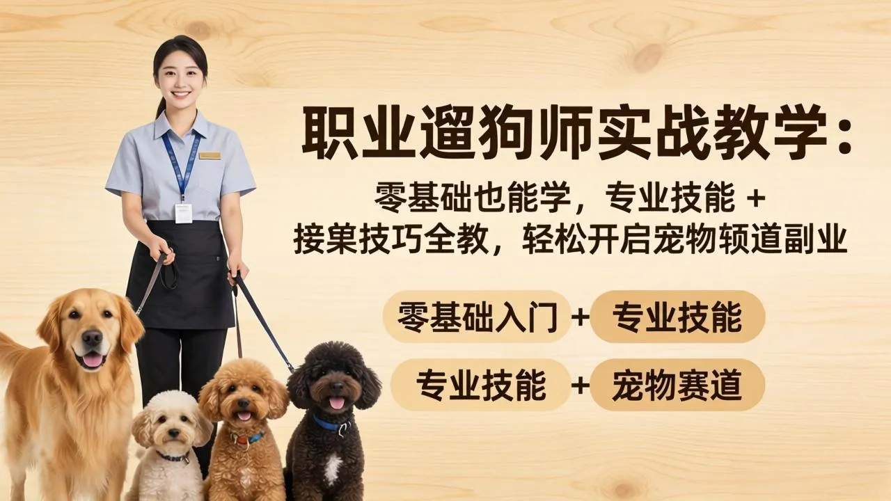 职业遛狗师实战教学：零基础也能学，专业技能 + 接单技巧全教，轻松开启宠物赛道副业-来缘阁