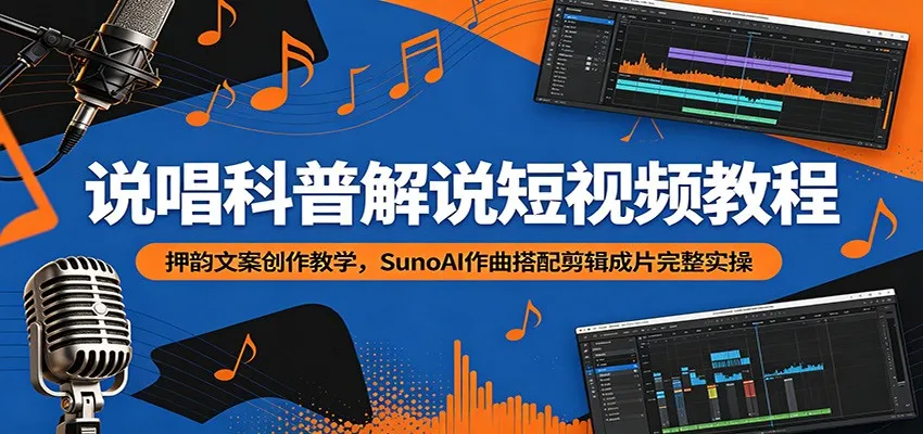 说唱科普解说短视频教程：押韵文案创作教学，SunoAI作曲搭配剪辑成片完整实操-来缘阁