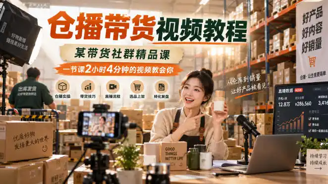 仓播带货视频教程，某带货社群精品课，一节课2小时4分钟的视频教会你-来缘阁